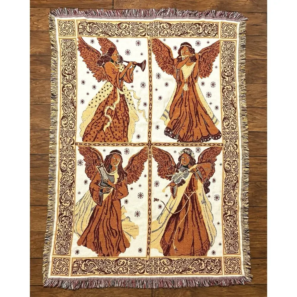 Vintage Christmas Angels Throw Blanket Tapestry 68x49” Instruments Band Clean
